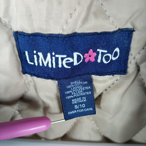 Limited Too Jacket Girls 10 Blue Denim Hooded Quilted Lined Zip Button Pockets - Picture 2 of 10